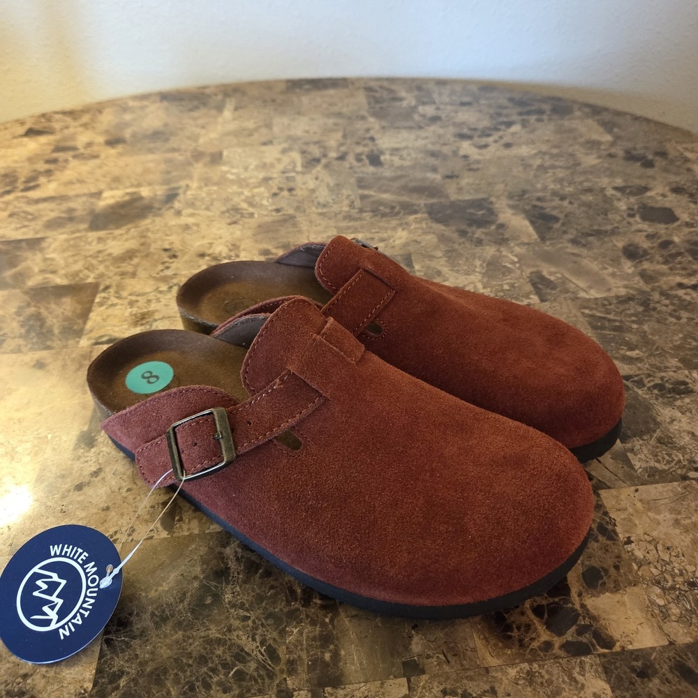 White Mountain Footbeds sz 8 Women's Bari Rust Suede Leather Clog NIB fall